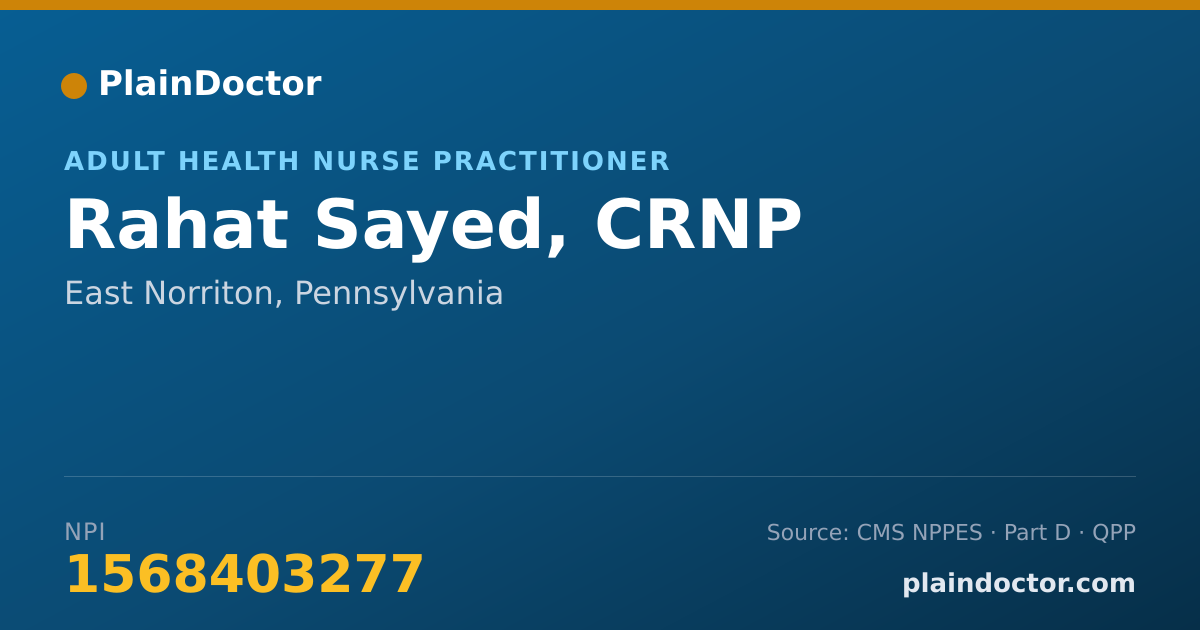 Shareable card for Rahat Sayed, CRNP - Adult Health Nurse Practitioner, East Norriton, PA