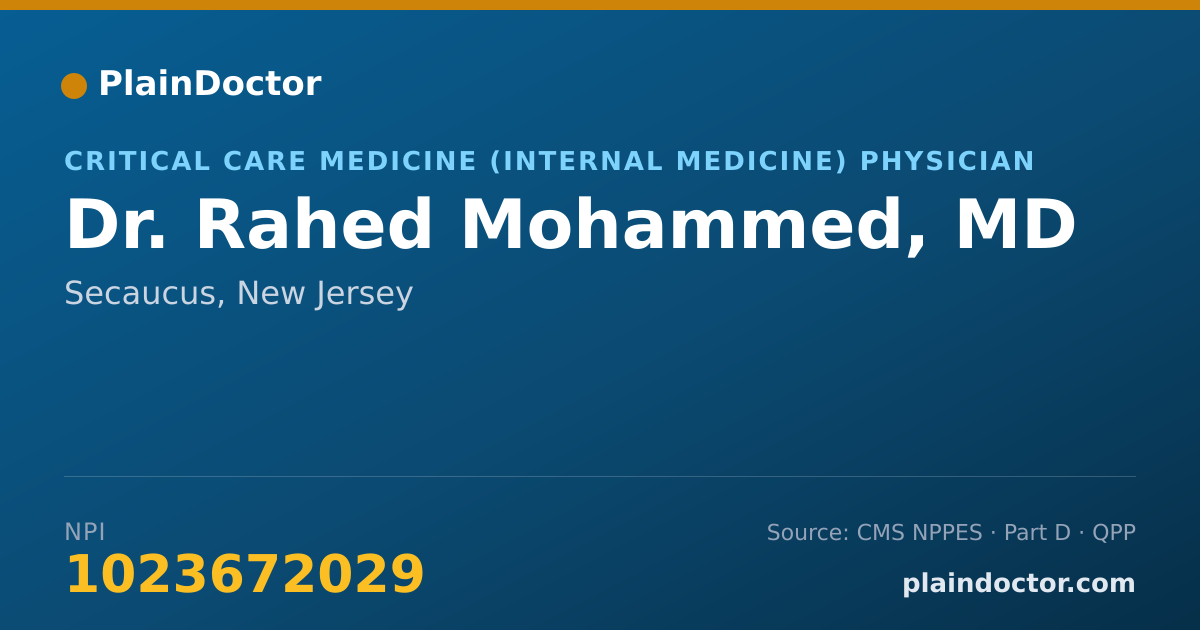 Shareable card for Rahed Mohammed, MD - Critical Care Medicine (Internal Medicine) Physician, Secaucus, NJ