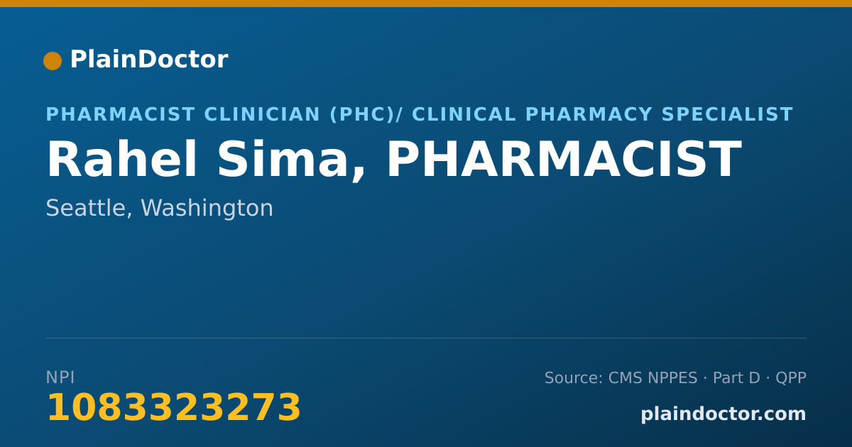 Shareable card for Rahel Sima, PHARMACIST - Pharmacist Clinician (PhC)/ Clinical Pharmacy Specialist, Seattle, WA