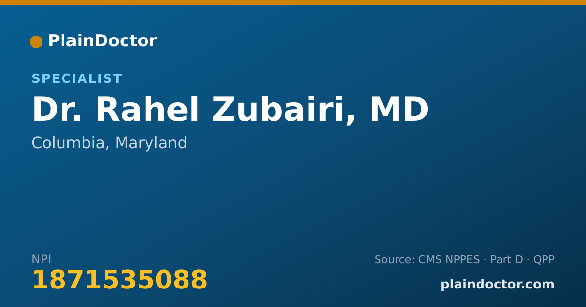 Shareable card for Rahel Zubairi, MD - Specialist, Columbia, MD