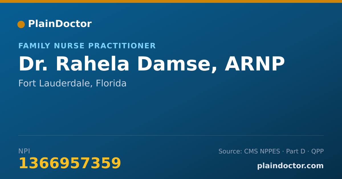 Shareable card for Rahela Damse, ARNP - Family Nurse Practitioner, Fort Lauderdale, FL