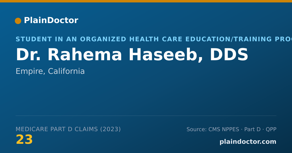 Shareable card for Rahema Haseeb, DDS - Student in an Organized Health Care Education/Training Program, Empire, CA