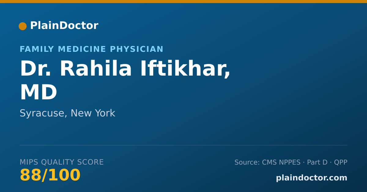 Shareable card for Rahila Iftikhar, MD - Family Medicine Physician, Syracuse, NY