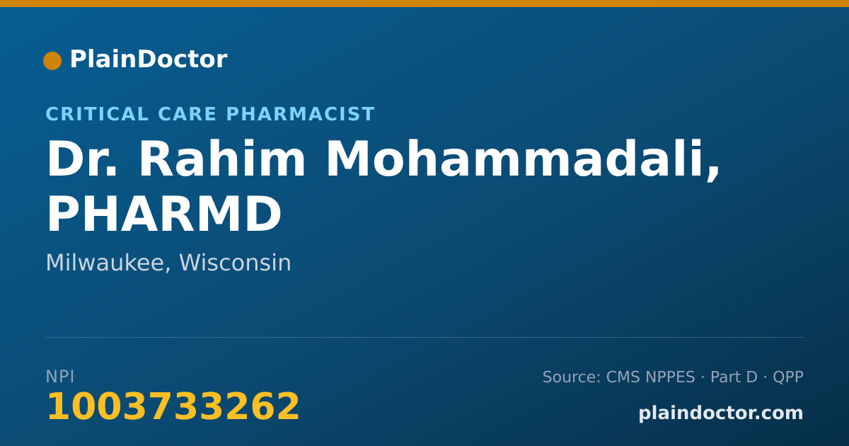 Shareable card for Rahim Mohammadali, PHARMD - Critical Care Pharmacist, Milwaukee, WI