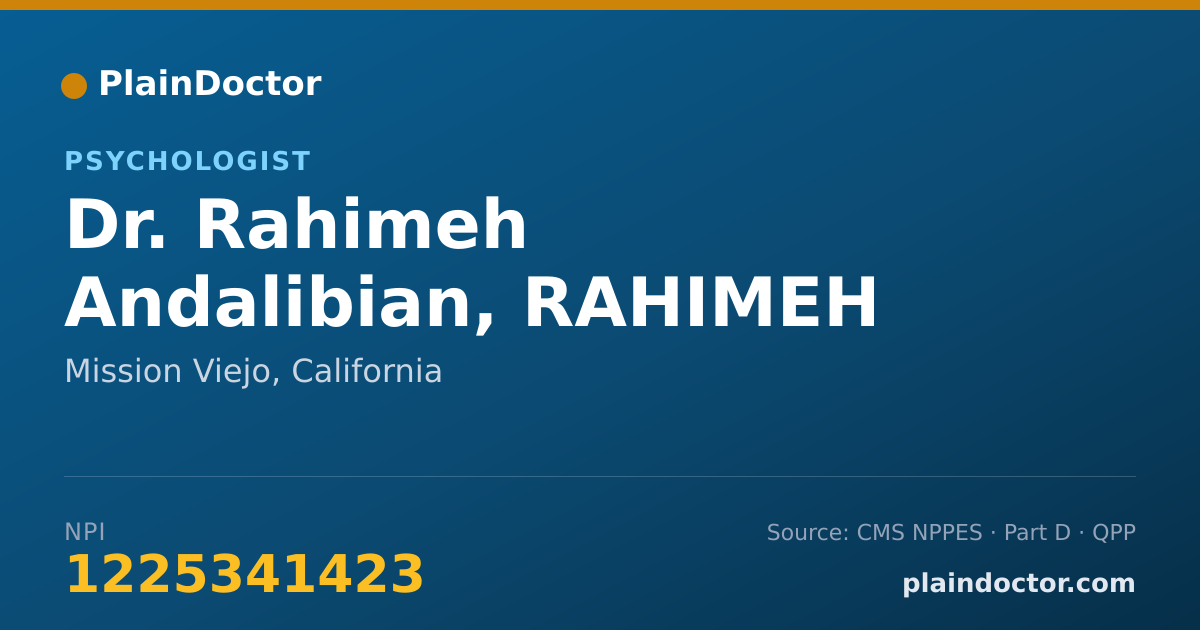 Shareable card for Rahimeh Andalibian, RAHIMEH ANDALIBIAN - Psychologist, Mission Viejo, CA
