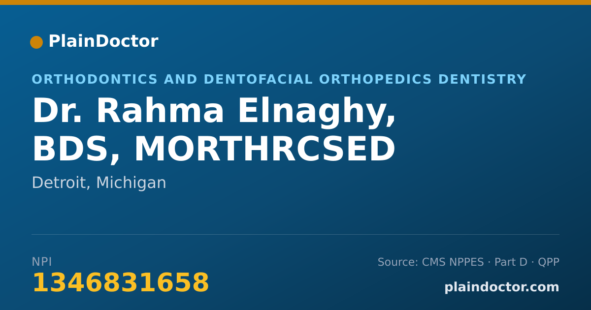 Shareable card for Rahma Elnaghy, BDS, MORTHRCSED - Orthodontics and Dentofacial Orthopedics Dentistry, Detroit, MI