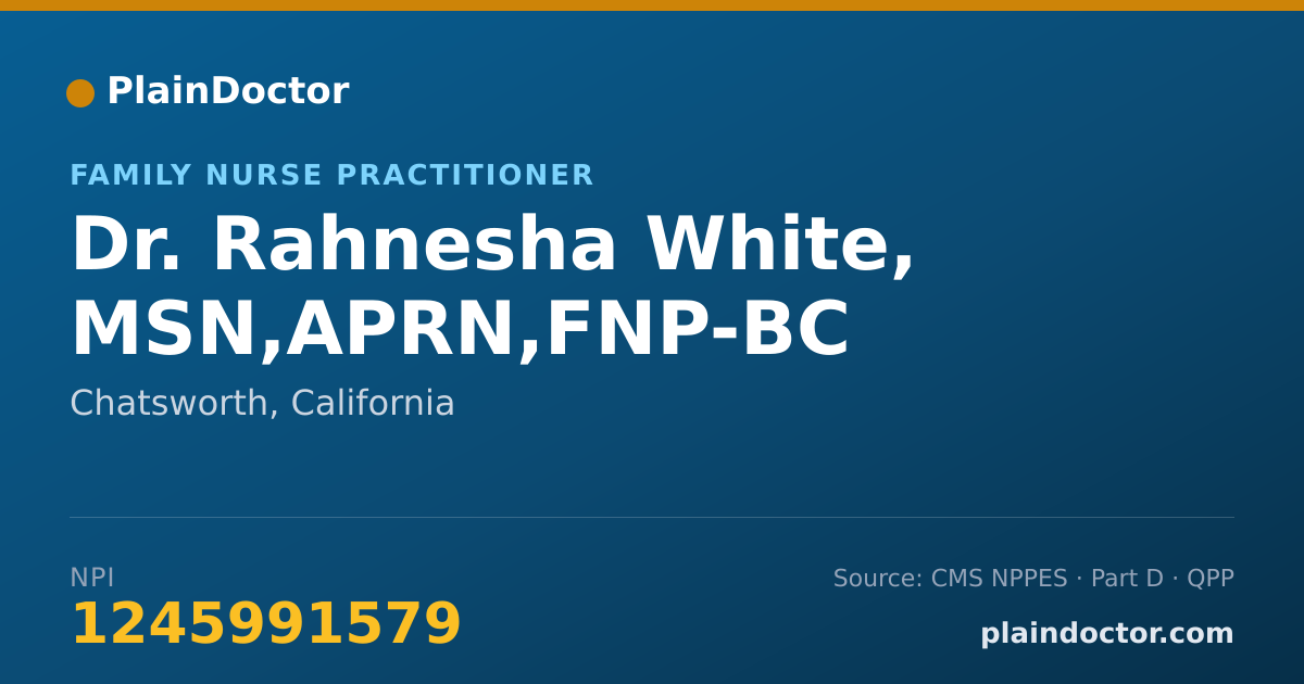 Shareable card for Rahnesha White, MSN,APRN,FNP-BC - Family Nurse Practitioner, Chatsworth, CA