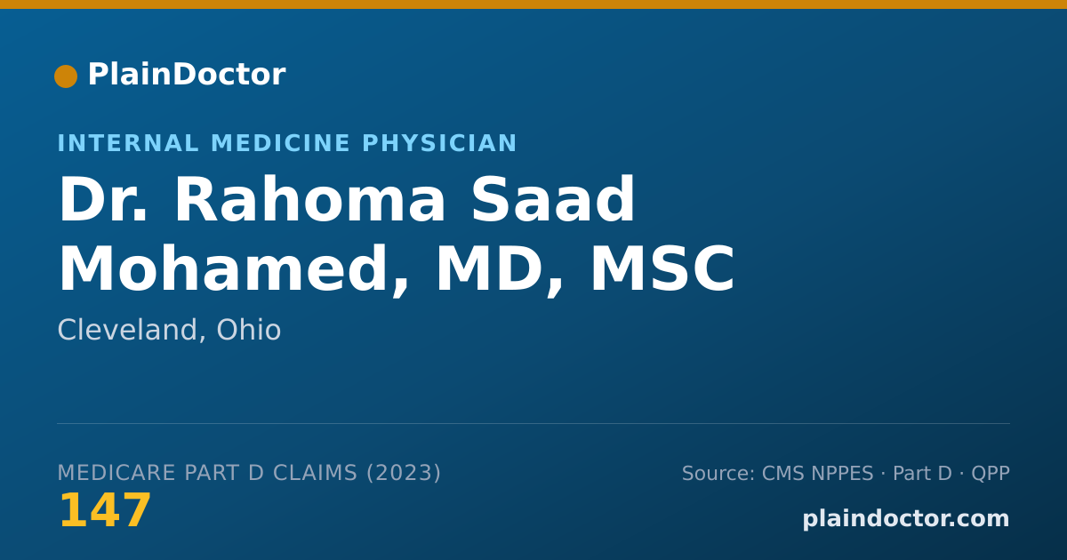 Shareable card for Rahoma Saad Mohamed, MD, MSC - Internal Medicine Physician, Cleveland, OH