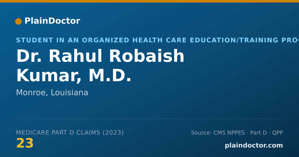 Shareable card for Rahul Robaish Kumar, M.D. - Student in an Organized Health Care Education/Training Program, Monroe, LA