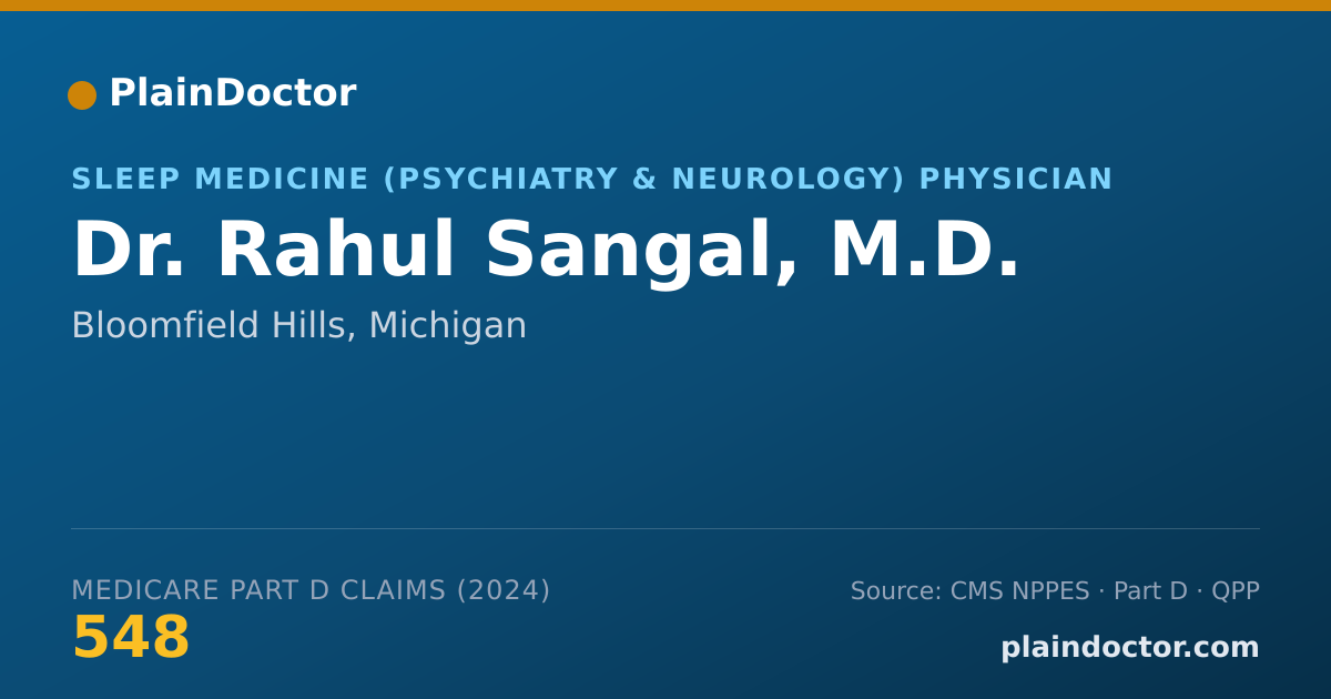 Shareable card for Rahul Sangal, M.D. - Sleep Medicine (Psychiatry & Neurology) Physician, Bloomfield Hills, MI