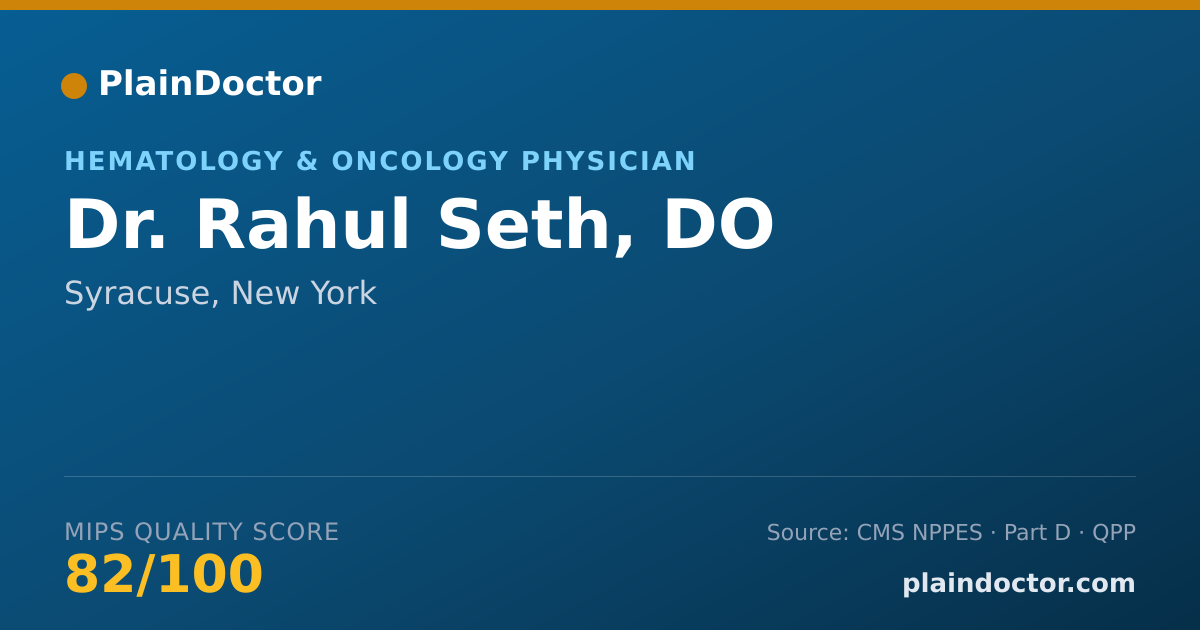 Shareable card for Rahul Seth, DO - Hematology & Oncology Physician, Syracuse, NY