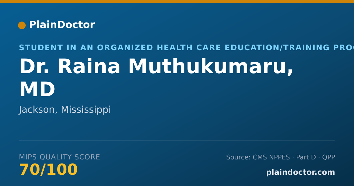 Shareable card for Raina Muthukumaru, MD - Student in an Organized Health Care Education/Training Program, Jackson, MS