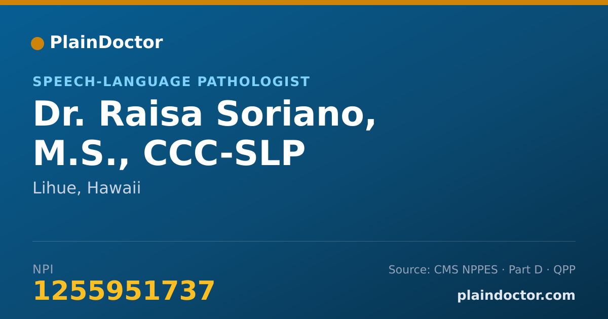 Shareable card for Raisa Soriano, M.S., CCC-SLP - Speech-Language Pathologist, Lihue, HI