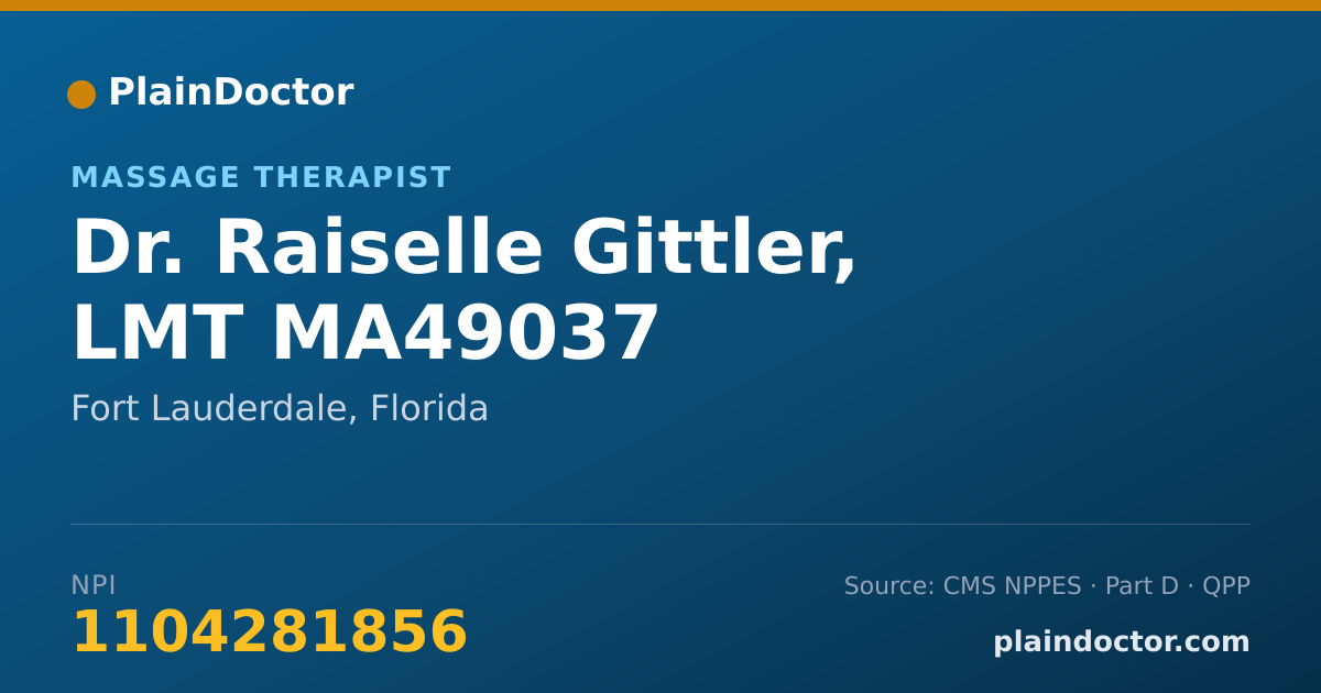 Shareable card for Raiselle Gittler, LMT MA49037 - Massage Therapist, Fort Lauderdale, FL