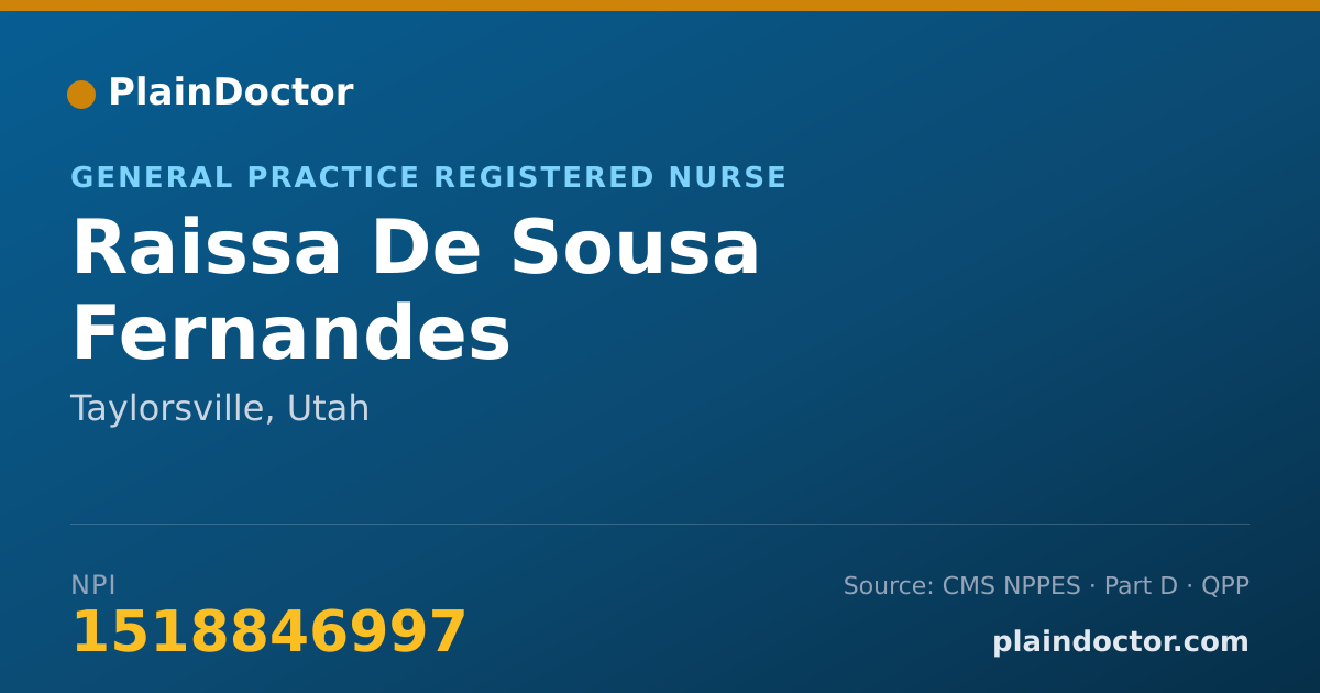 Shareable card for Raissa De Sousa Fernandes - General Practice Registered Nurse, Taylorsville, UT