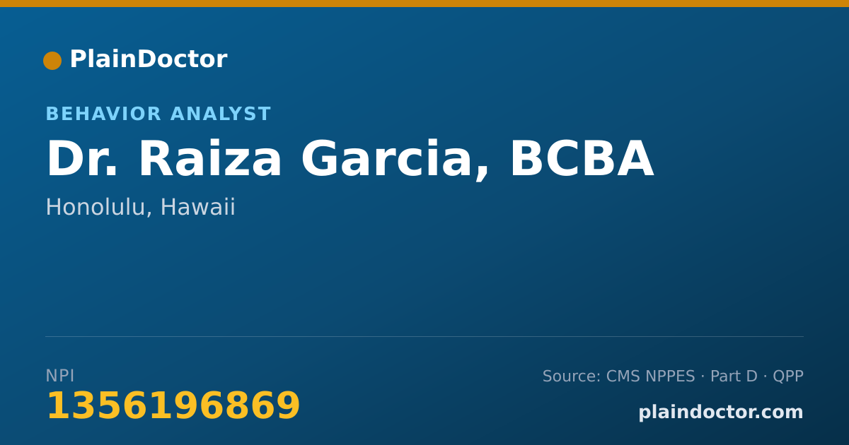 Shareable card for Raiza Garcia, BCBA - Behavior Analyst, Honolulu, HI