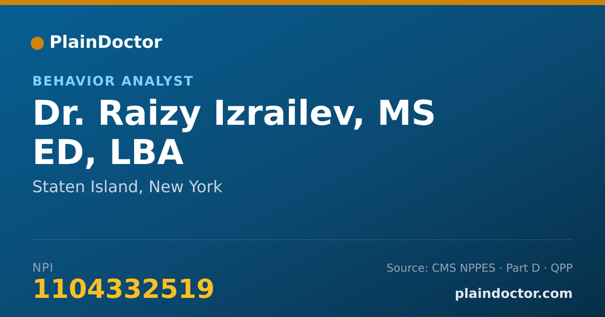Shareable card for Raizy Izrailev, MS ED, LBA - Behavior Analyst, Staten Island, NY