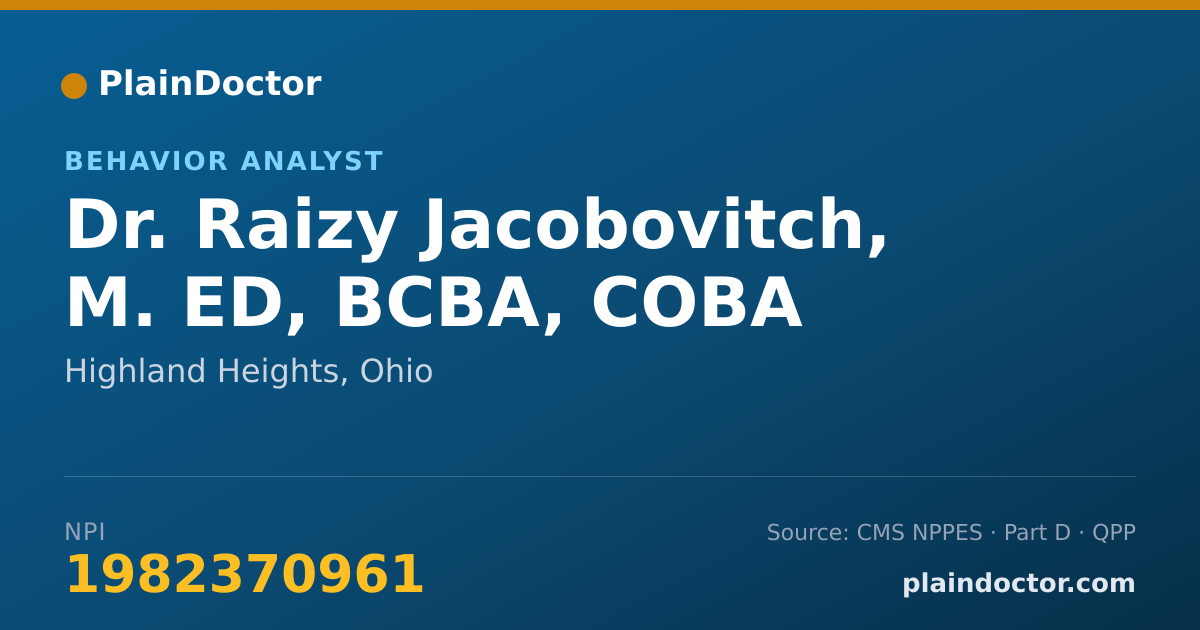 Shareable card for Raizy Jacobovitch, M. ED, BCBA, COBA - Behavior Analyst, Highland Heights, OH