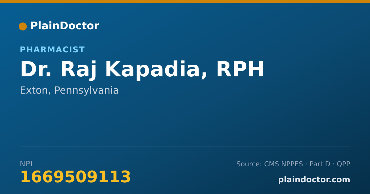 Shareable card for Raj Kapadia, RPH - Pharmacist, Exton, PA