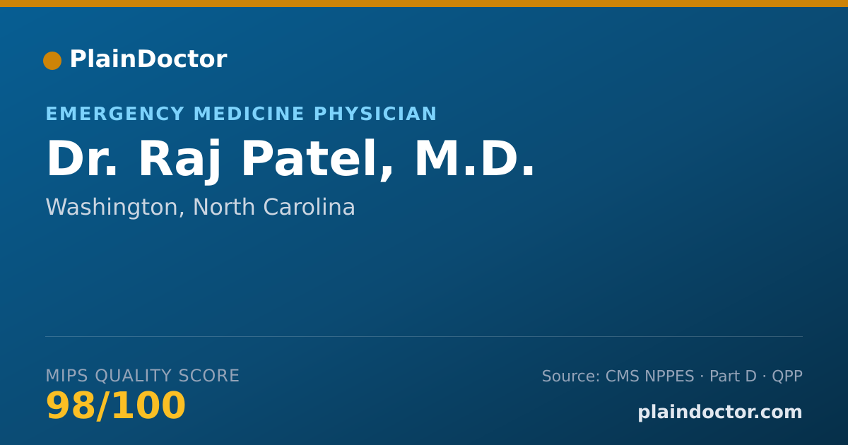 Shareable card for Raj Patel, M.D. - Emergency Medicine Physician, Washington, NC