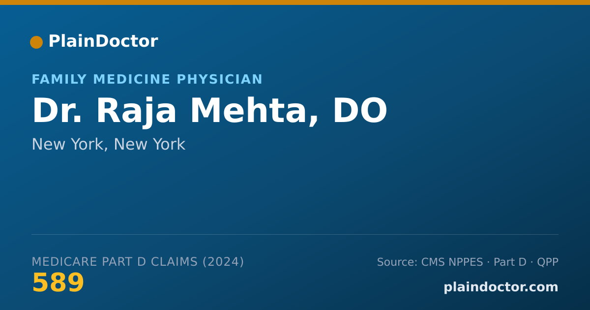 Shareable card for Raja Mehta, DO - Family Medicine Physician, New York, NY