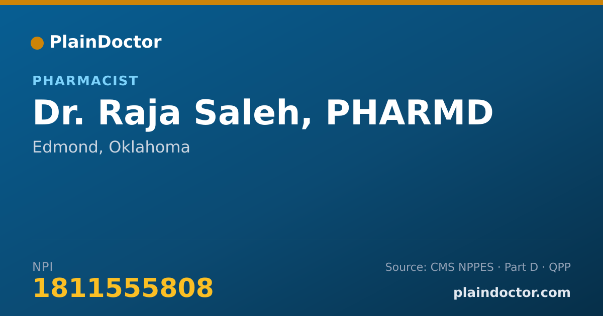 Shareable card for Raja Saleh, PHARMD - Pharmacist, Edmond, OK