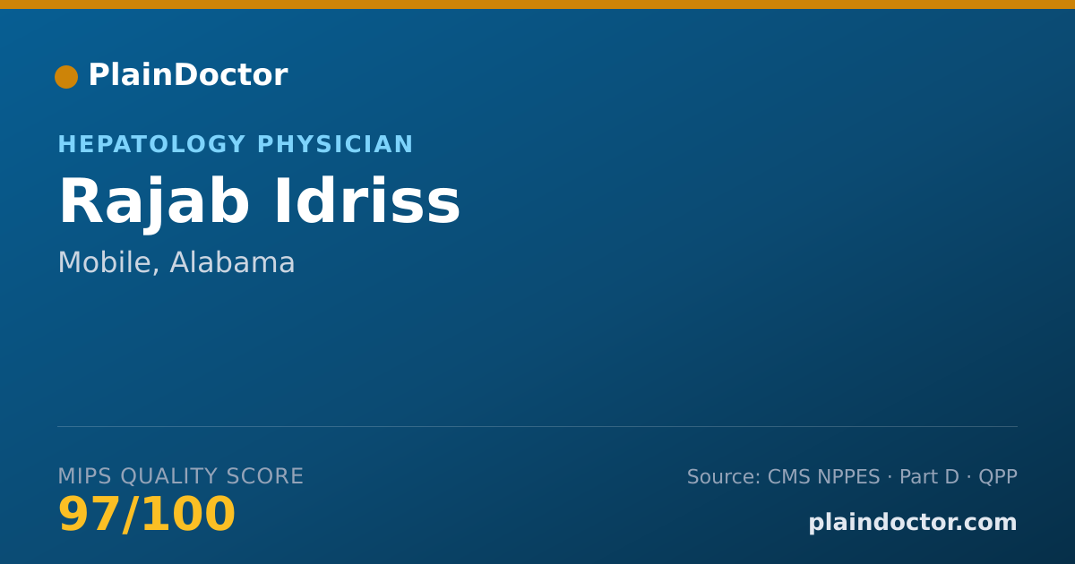 Shareable card for Rajab Idriss - Hepatology Physician, Mobile, AL