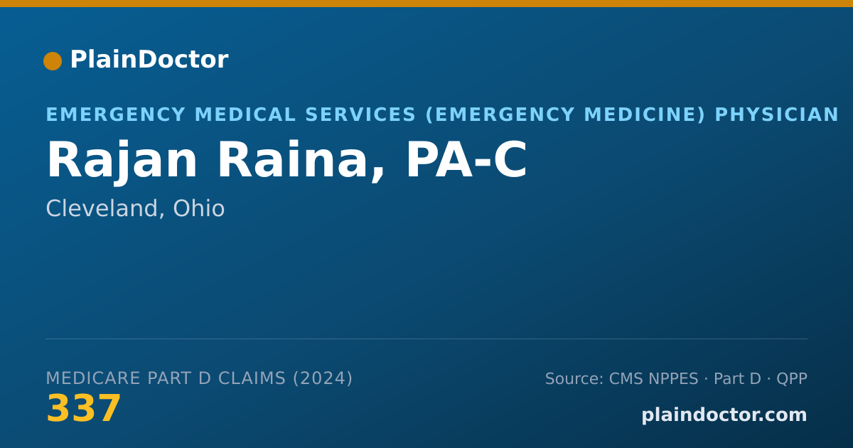 Shareable card for Rajan Raina, PA-C - Emergency Medical Services (Emergency Medicine) Physician, Cleveland, OH