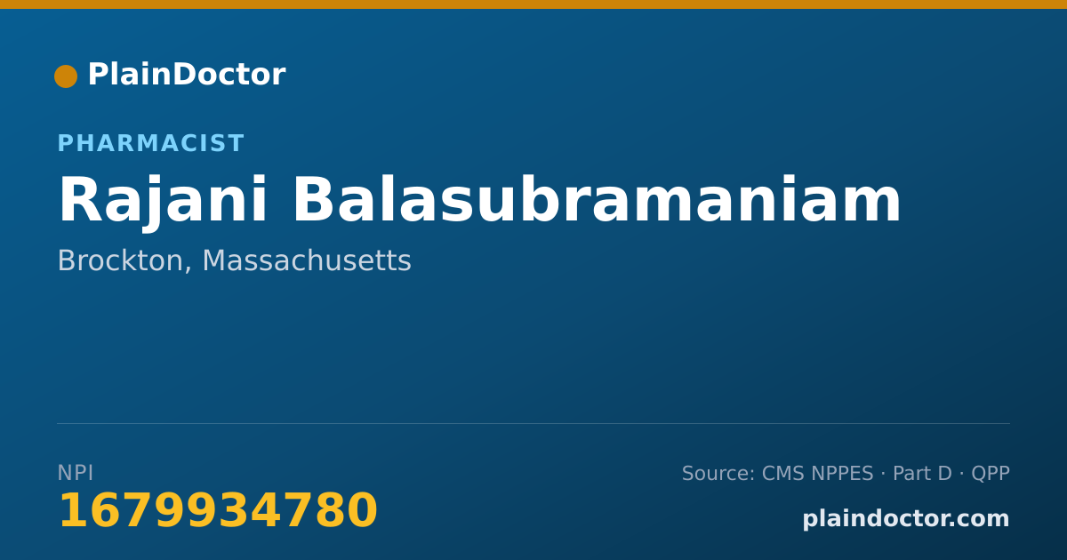 Shareable card for Rajani Balasubramaniam - Pharmacist, Brockton, MA