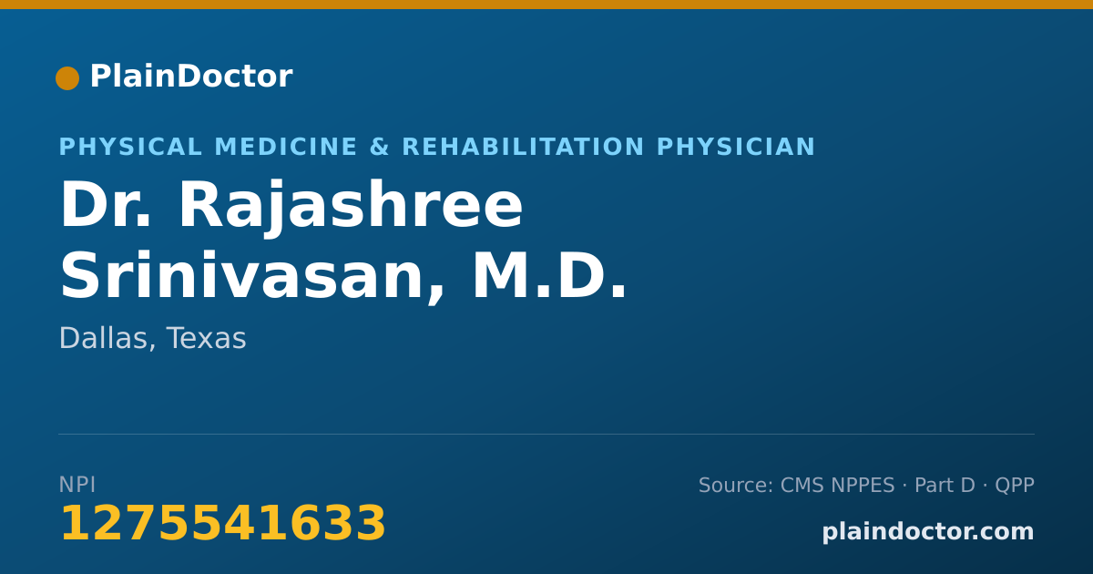 Shareable card for Rajashree Srinivasan, M.D. - Physical Medicine & Rehabilitation Physician, Dallas, TX