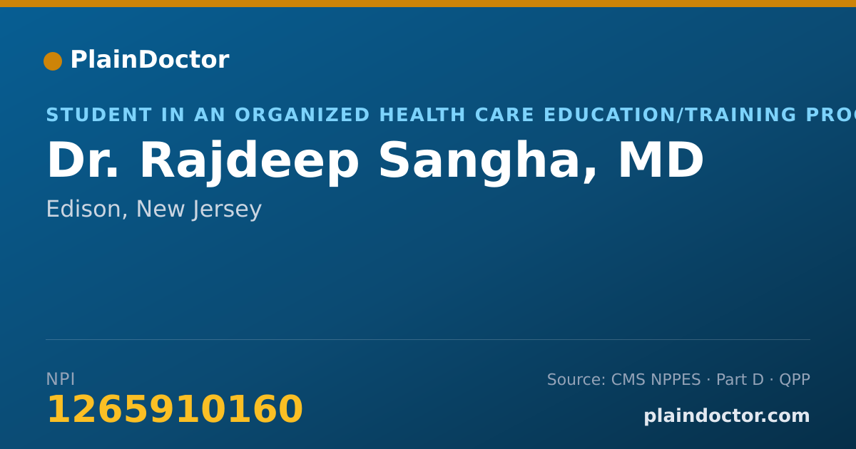 Shareable card for Rajdeep Sangha, MD - Student in an Organized Health Care Education/Training Program, Edison, NJ