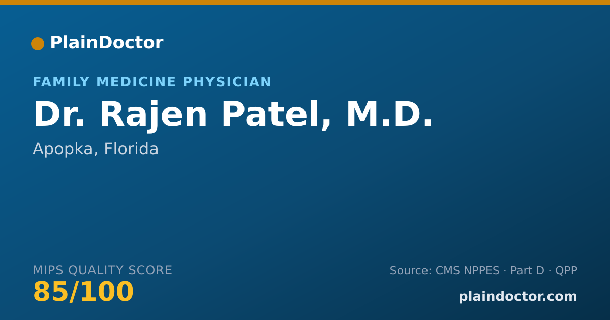 Shareable card for Rajen Patel, M.D. - Family Medicine Physician, Apopka, FL
