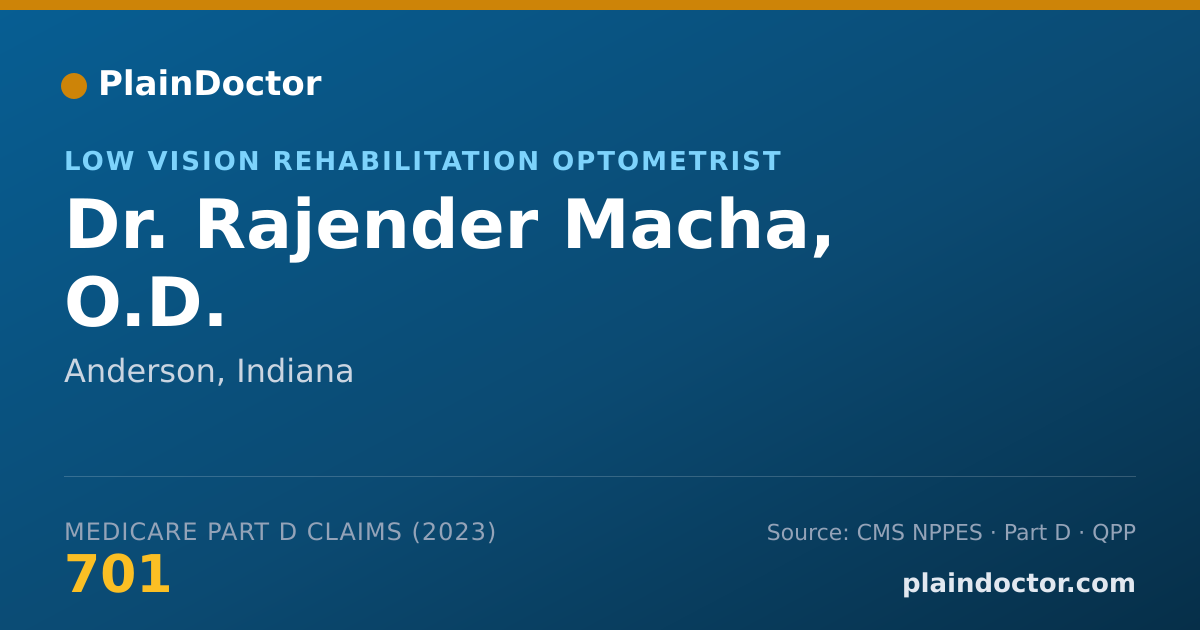 Shareable card for Rajender Macha, O.D. - Low Vision Rehabilitation Optometrist, Anderson, IN