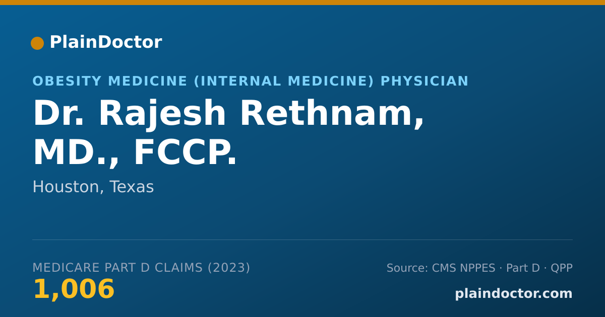 Shareable card for Rajesh Rethnam, MD., FCCP. - Obesity Medicine (Internal Medicine) Physician, Houston, TX