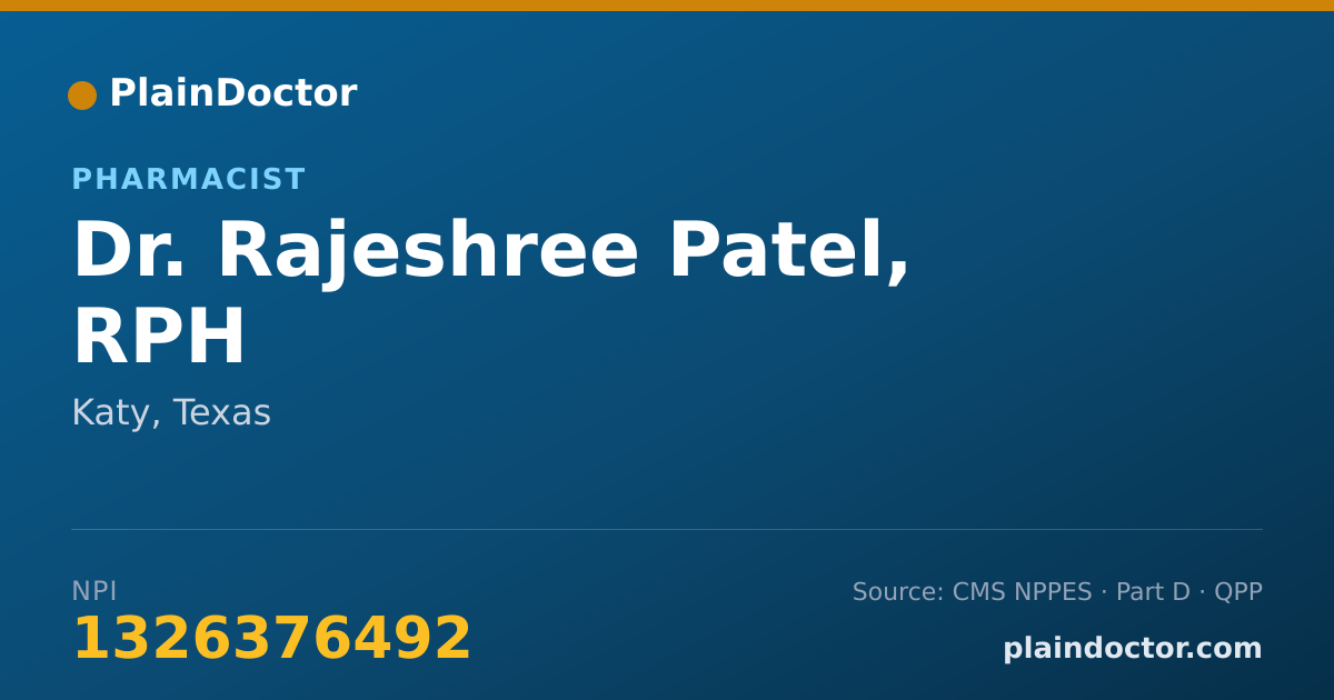 Shareable card for Rajeshree Patel, RPH - Pharmacist, Katy, TX
