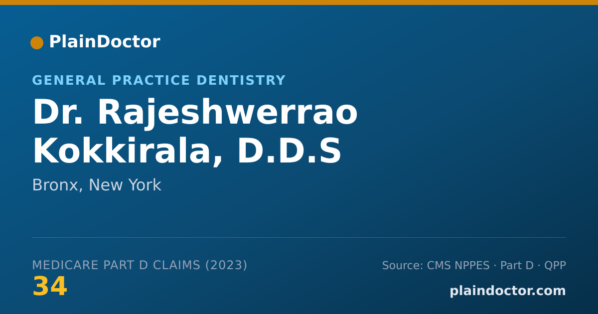 Shareable card for Rajeshwerrao Kokkirala, D.D.S - General Practice Dentistry, Bronx, NY