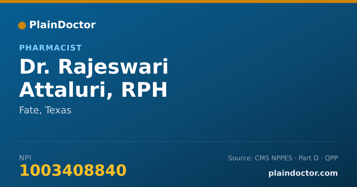 Shareable card for Rajeswari Attaluri, RPH - Pharmacist, Fate, TX