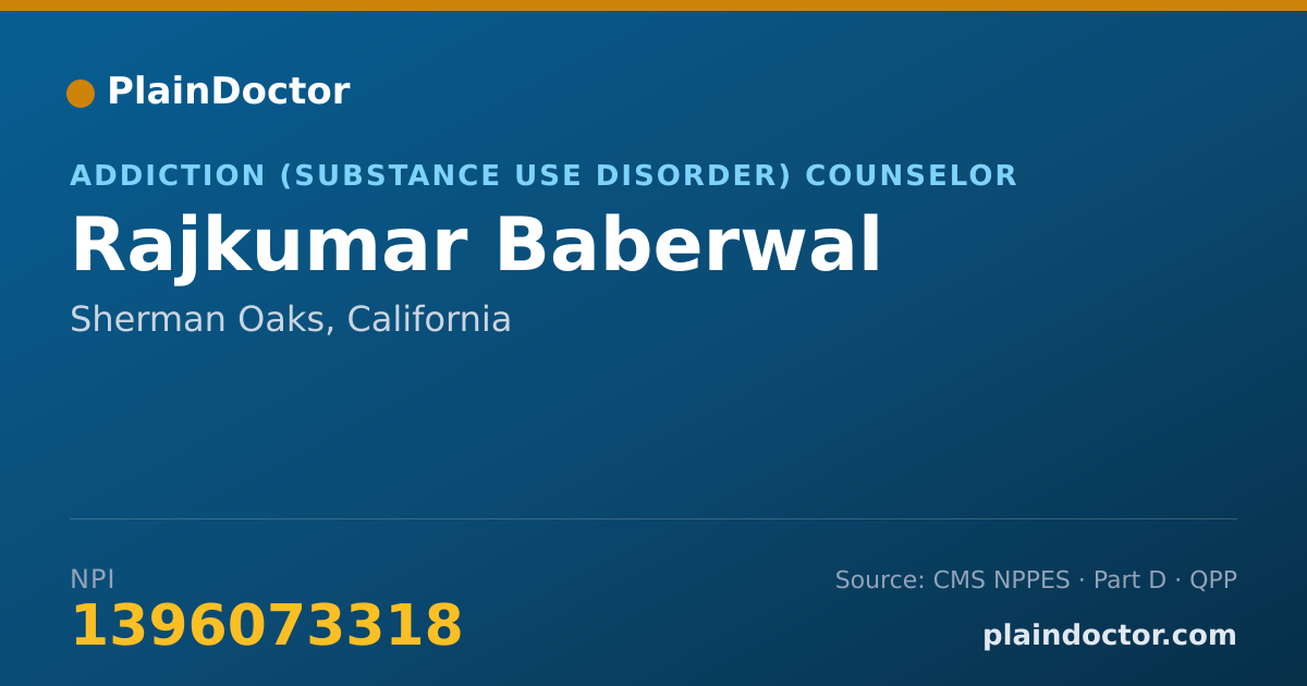 Shareable card for Rajkumar Baberwal - Addiction (Substance Use Disorder) Counselor, Sherman Oaks, CA