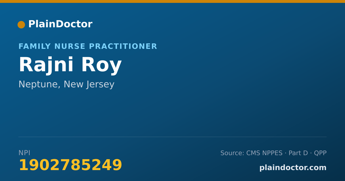 Shareable card for Rajni Roy - Family Nurse Practitioner, Neptune, NJ