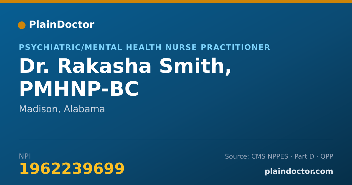 Shareable card for Rakasha Smith, PMHNP-BC - Psychiatric/Mental Health Nurse Practitioner, Madison, AL