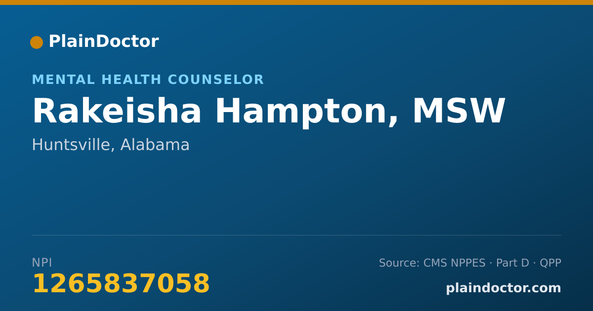 Shareable card for Rakeisha Hampton, MSW - Mental Health Counselor, Huntsville, AL