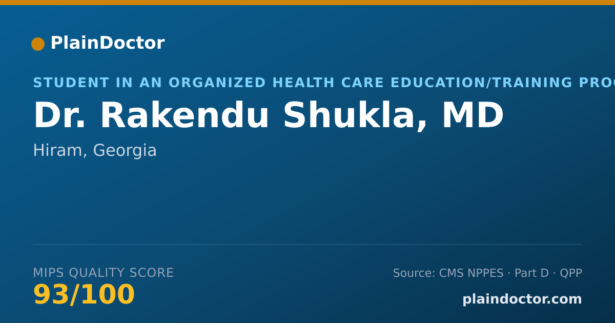 Shareable card for Rakendu Shukla, MD - Student in an Organized Health Care Education/Training Program, Hiram, GA