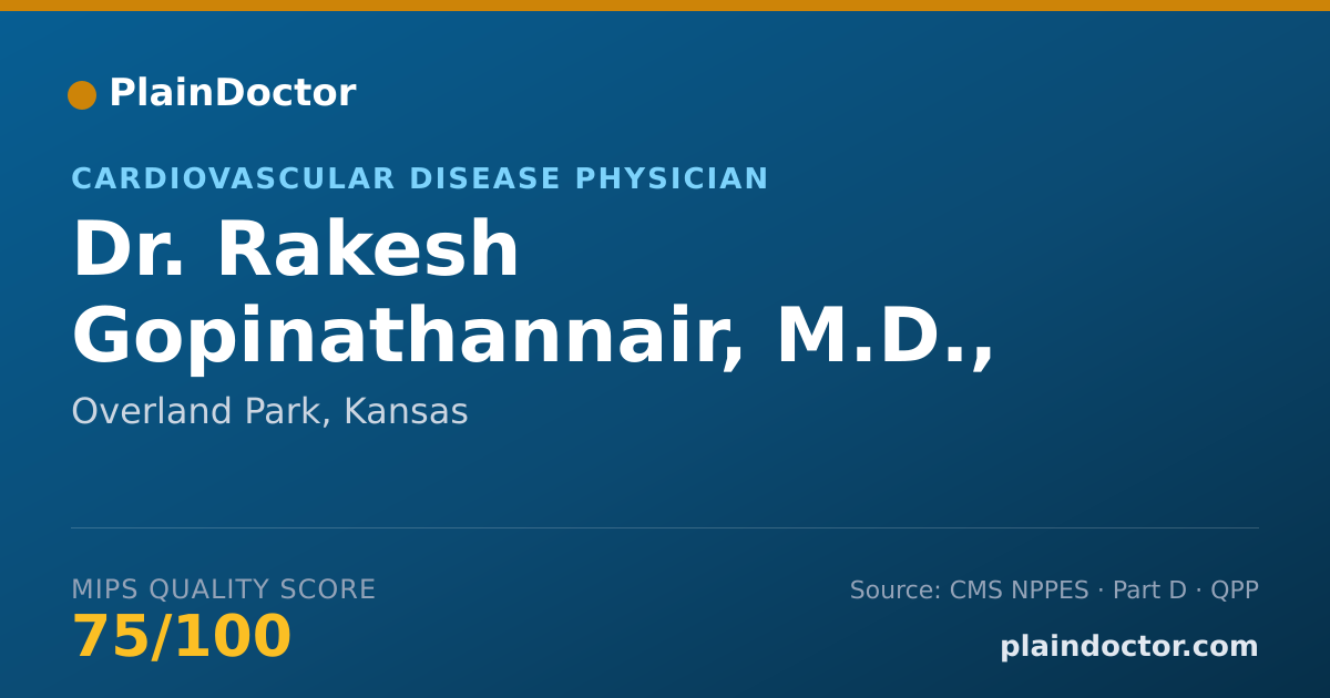 Shareable card for Rakesh Gopinathannair, M.D., M.A. - Cardiovascular Disease Physician, Overland Park, KS