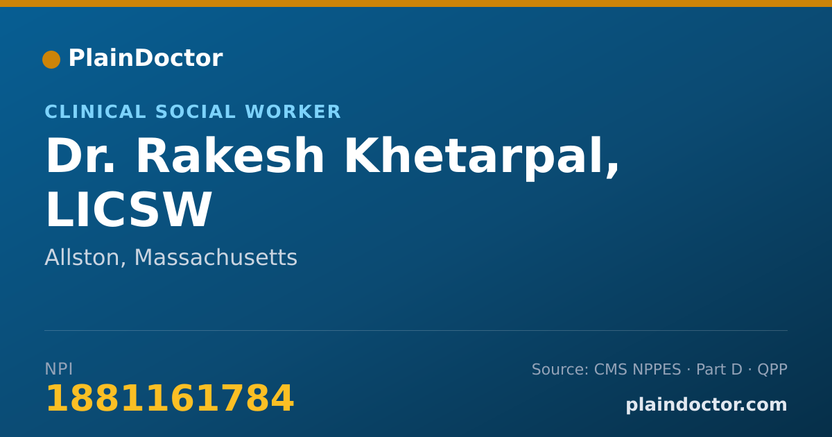 Shareable card for Rakesh Khetarpal, LICSW - Clinical Social Worker, Allston, MA