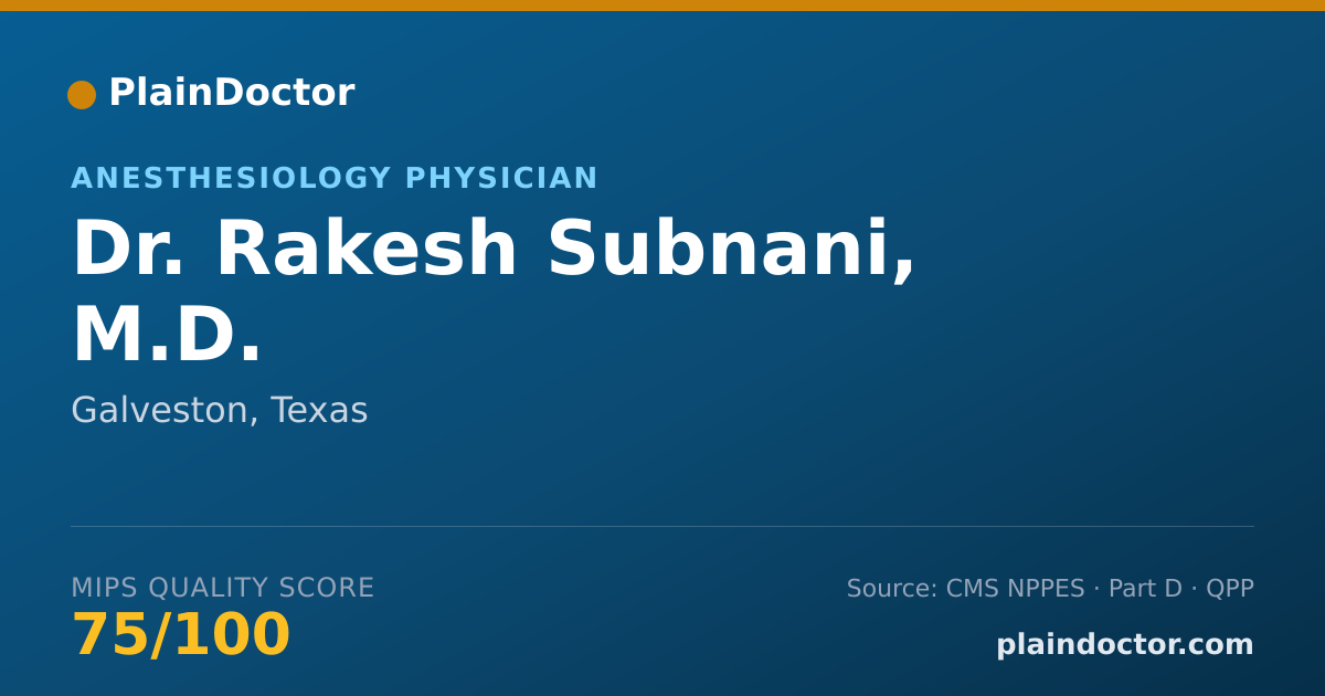 Shareable card for Rakesh Subnani, M.D. - Anesthesiology Physician, Galveston, TX