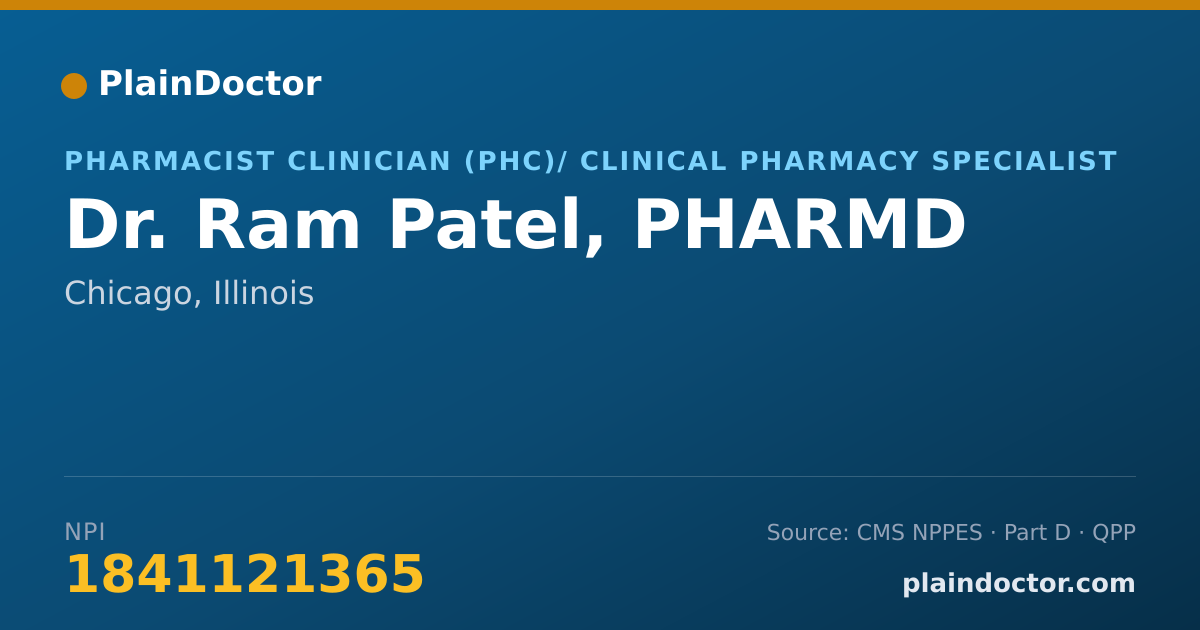 Shareable card for Ram Patel, PHARMD - Pharmacist Clinician (PhC)/ Clinical Pharmacy Specialist, Chicago, IL