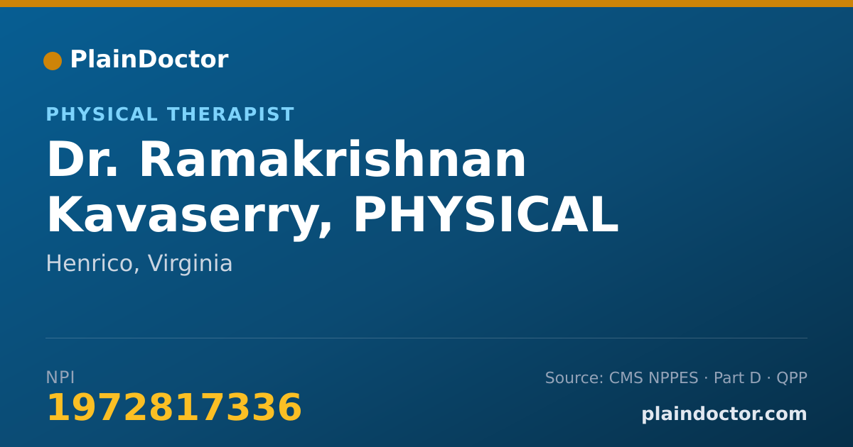 Shareable card for Ramakrishnan Kavaserry, PHYSICAL THERAPIST - Physical Therapist, Henrico, VA