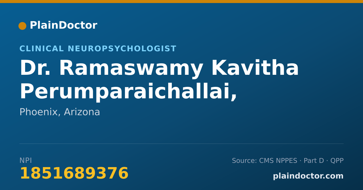 Shareable card for Ramaswamy Kavitha Perumparaichallai, PH.D. - Clinical Neuropsychologist, Phoenix, AZ