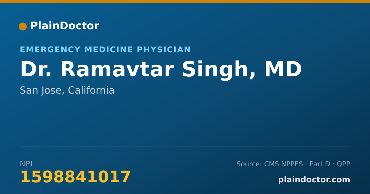 Shareable card for Ramavtar Singh, MD - Emergency Medicine Physician, San Jose, CA