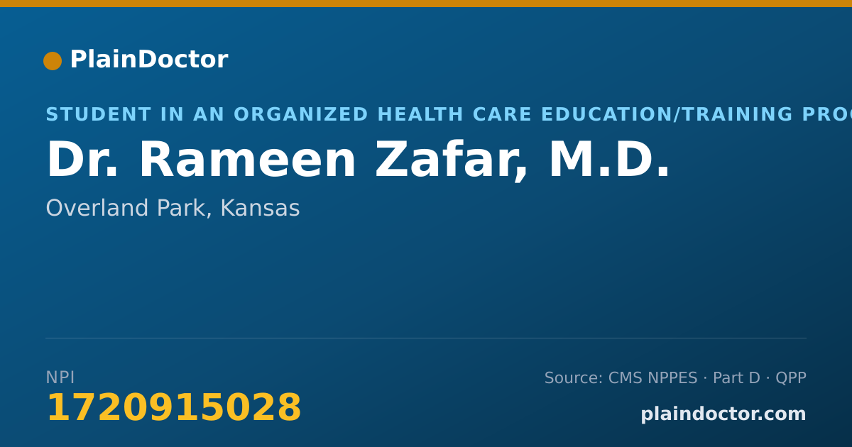 Shareable card for Rameen Zafar, M.D. - Student in an Organized Health Care Education/Training Program, Overland Park, KS